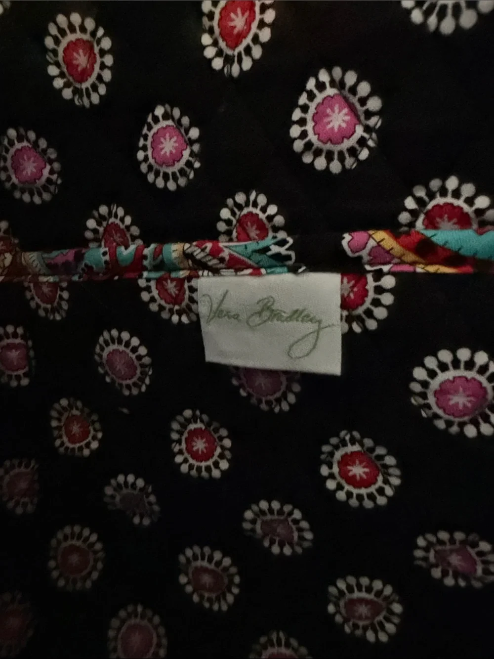 Vera Bradley XL Carry On Paisley Tote Bag in Black with Pink & Teal Accents - Picture 7 of 8